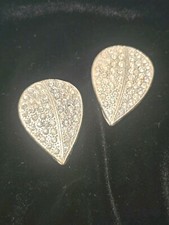 Vintage Rhinestone Shoe Clips Silvertone Leaf