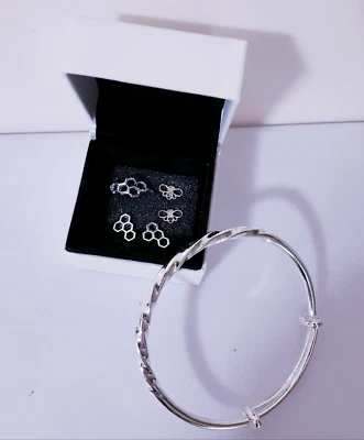 Sterling Silver Bundle Bee Earrings Ring 7 Adjule Bracelet Sterling Silver Bundle Bee Earrings Ring 7 Adjule Bracelet