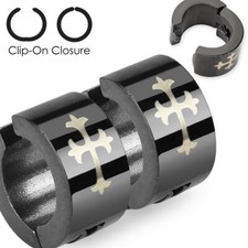 Stainless Steel Small Non Piercing Clip on Pair Earrings Ear Cuff Gothic Cross