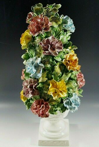 CAPODIMONTE LAMP BASE ITALY CARNATION FLOWERS TOPIARY WITH URN VINTAGE 20'' - Picture 3 of 7
