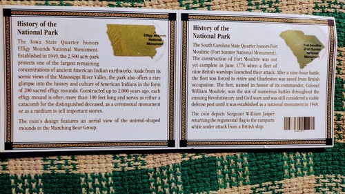 LOT OF # 2 STATEHOOD GOLD QUARTERS SOUTH CAROLINA & IOWA NATIONAL PARKS. - Picture 2 of 11