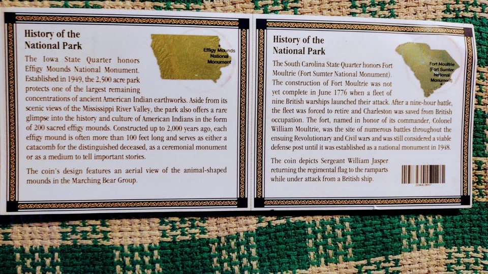 LOT OF # 2 STATEHOOD GOLD QUARTERS SOUTH CAROLINA & IOWA NATIONAL PARKS. - Image 2 of 4