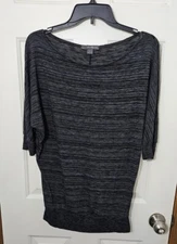 Twenty One Tunic Top Elastic Waist Short Sleeve Sz S Oversized Black Striped 90s