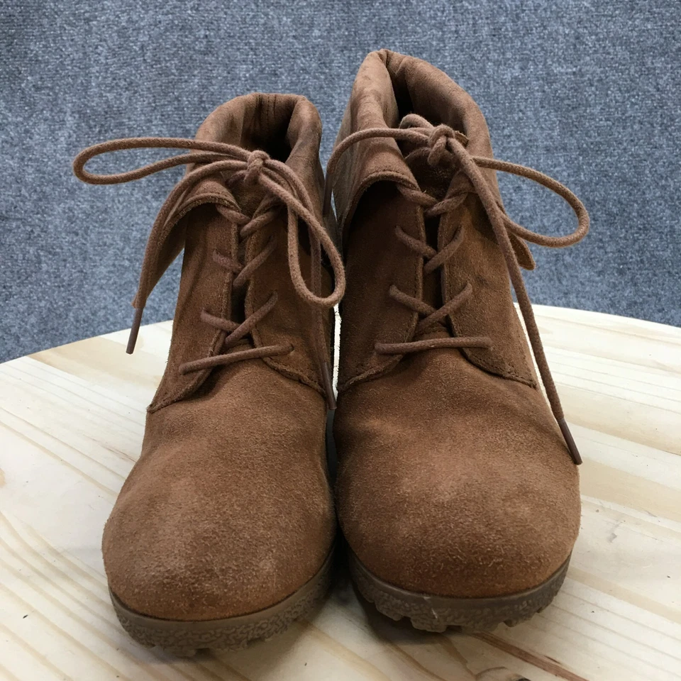 Mia Botas Mujer 9.5 M Chaysee Botines Cuero Marrón Con Cordones Tacones de Cuña Foto 4 de 4