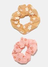 2 Piece Flower Floral Printed Scrunchie Hair Tie Ponytailer Set Orange New