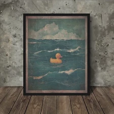 Vintage RUBBER DUCK Wall Art, Nautical Ducky Decor, Yellow Duckling Ocean Poster