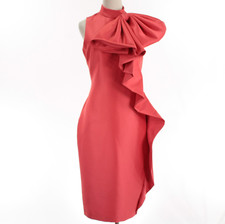 Badgley Mischka NWT Dramatic Bow Ruffle Cocktail Dress Size 6 in Coral Red