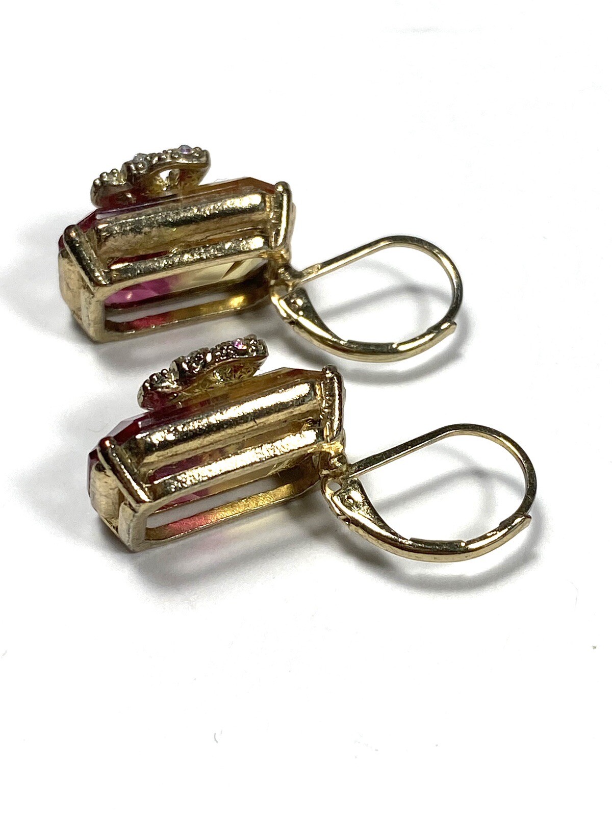 Earrings Dangles Ombre Glass  Rectangular Metal B… - image 11