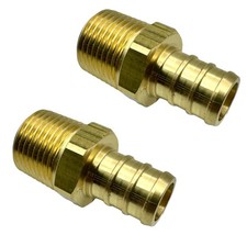 2 Pack 1/2 PEX x 3/8 NPT Male Connector, Brass, Lead-Free, Adapter, Fitting