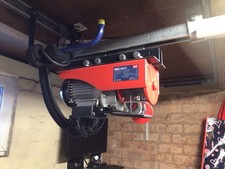 SEALY PH250v4 250kg 230v workshop hoist with rollers, hangers and track.