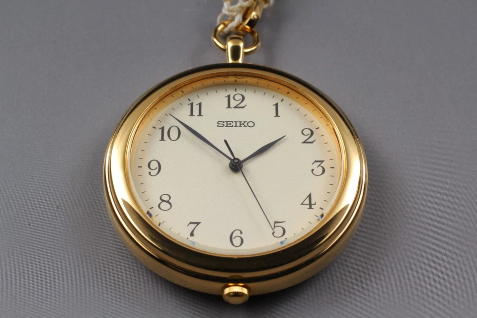 Vintage 1991 N MINT Seiko Pocket Watch 7N01-9A00 Gold Round Quartz Mens JAPAN - image 3 of 4