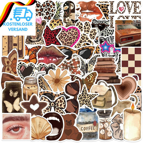 50 StüCk Vintage Sticker Aufkleber Set Vinyl Wasserfest FüR Scrapbooking Journal-image