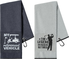 2Pcs Funny Golf Towel Gifts, Microfiber Embroidered Golf Towels for Bags with Cl