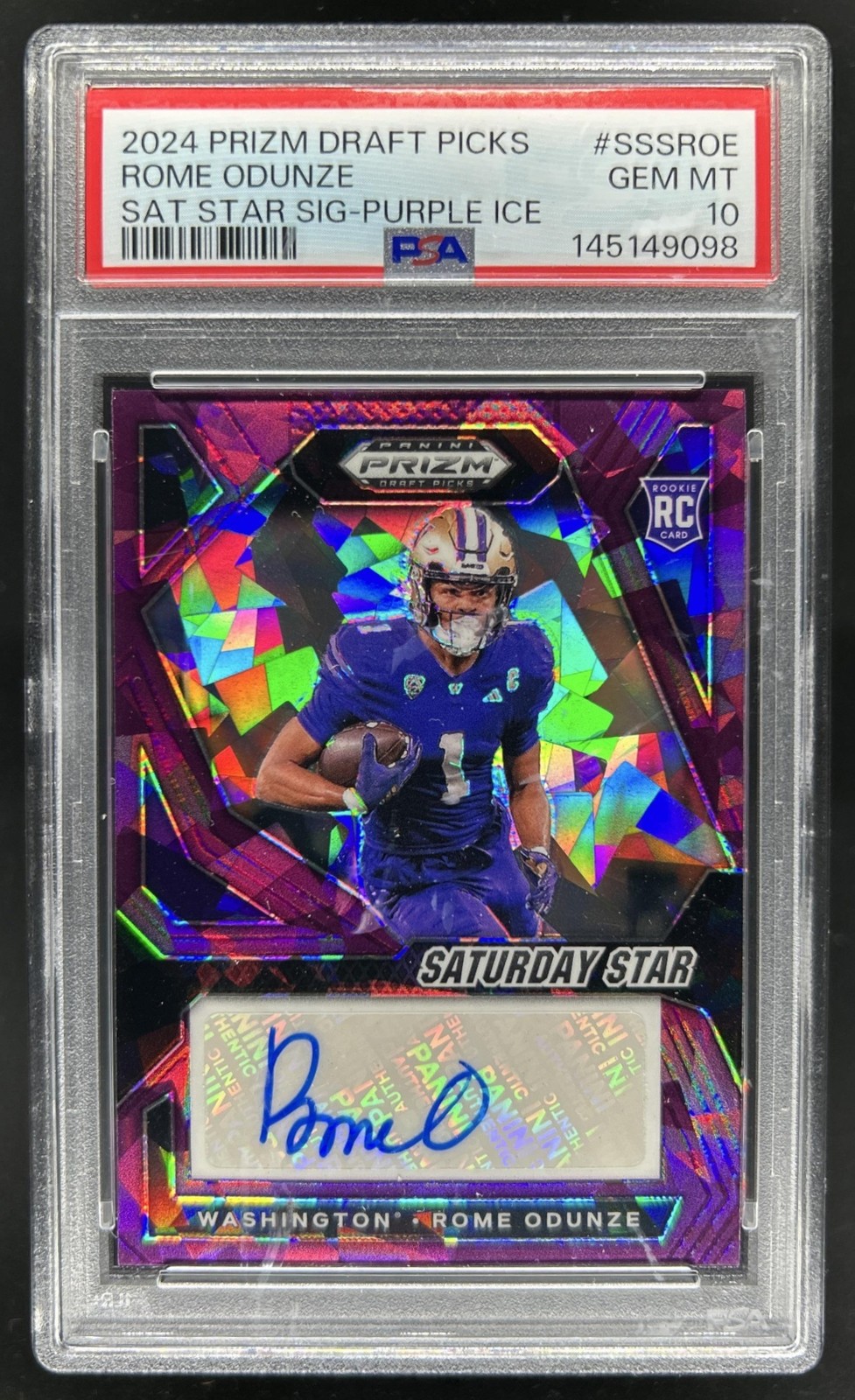Rome Odunze Panini Prizm Draft Picks Saturday Star Signatures #SSSROE Purple Ice