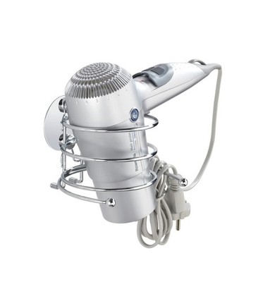WENKO Turbo-Loc Hair Dryer Cable Holder, Fixing Without Drilling, Steel, Silver
