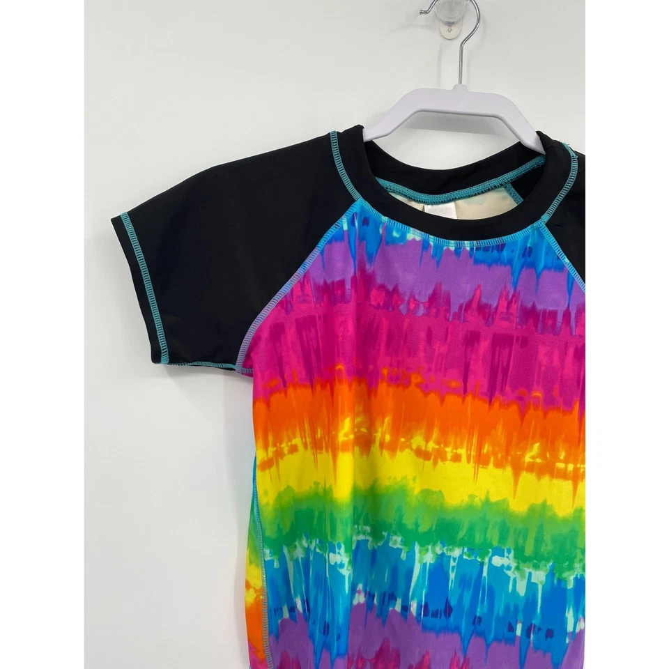 Xhilaration Multicolor Tie Dye Short Sleeve Rash guard Girl's Size XL 14/16 - Image 2 of 4
