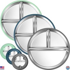 3 Pack 9  Stainless Steel Kids Plates Set - Divided Toddler Bowls with Suction