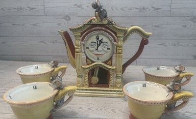 Vintage Department 56 Storybook Hickory Dickory Dock Handpainted Ceramic Tea Set