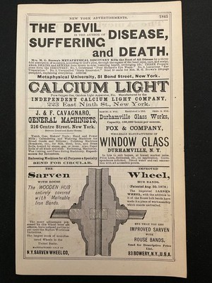 1883 Antique Ad Page Brown Metaphysical University, American Sentry Newspaper NY