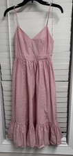 J. Crew Drapey Spaghetti Strap Dress Sz 0 Ruffle Hem Pink-Red White Stripe Party