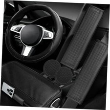 6 PCS Car Microfiber Leather Steering Wheel Steering Wheel Cover Set Black