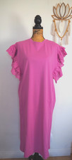 Purple Orchid L|XL Long Shirt Dress Eyelet Flutter Short Sleeve Pockets Maxi NWT