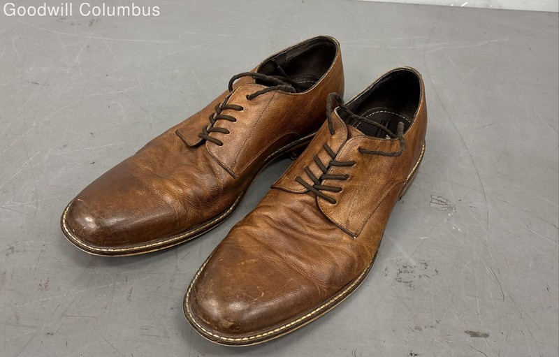 Aston Grey Orlando Brown Leather Plain Toe Derby Men's Dress Shoes Size 12