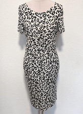 Black & White Animal Print Bodycon Dress Size S UK 8/10 Twist Front Soft Jersey