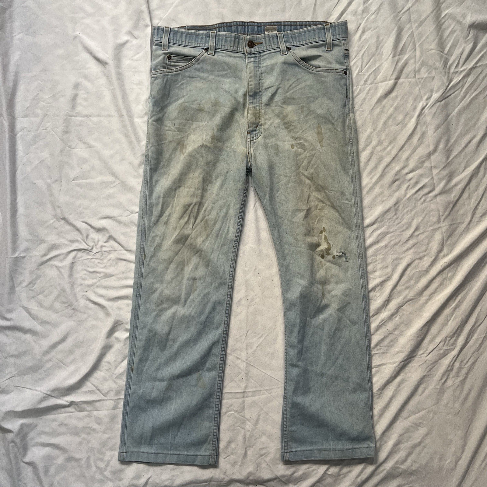 Vintage 80’s Levi's 857 38x32 Orange Tab Light Blue Distressed Flared Jeans  thumbnail 7