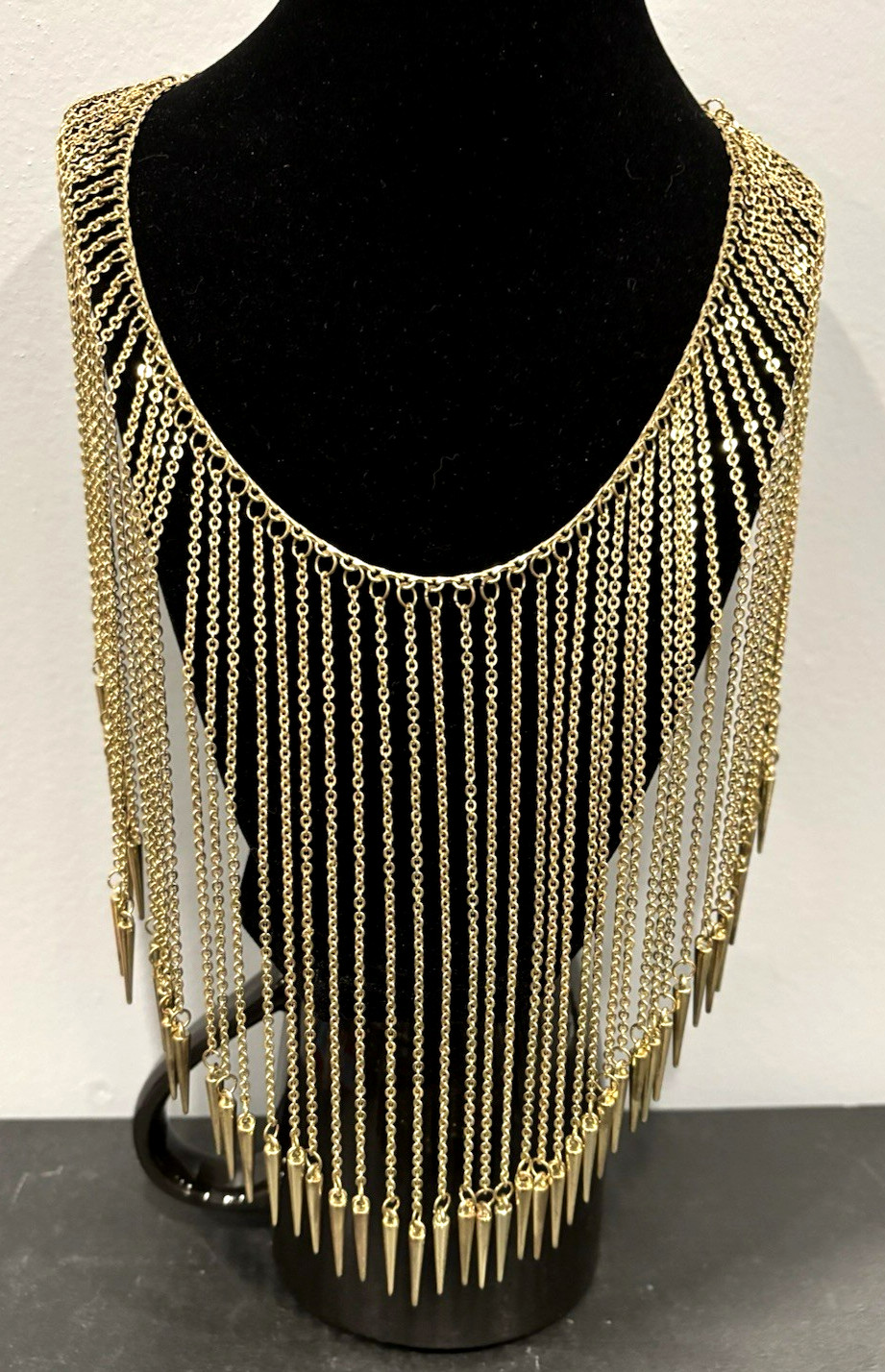 HEAVY Gold Tone Statement Multichain Waterfall Bi… - image 1