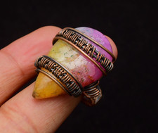 Solar Quartz Gemstone Copper Wire Wrapped Handmade Jewelry Ring Size 7