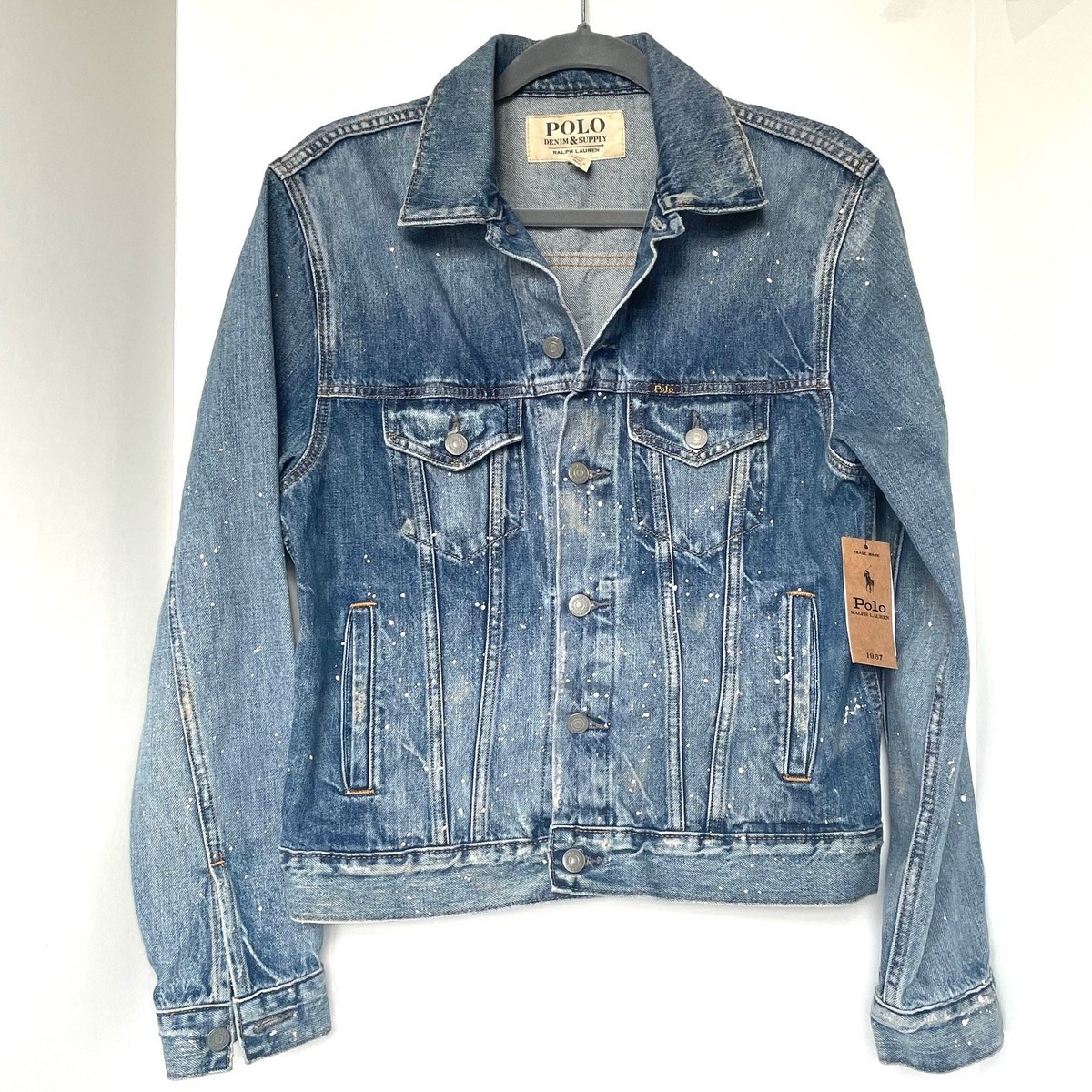 Polo Ralph Lauren Paint Splatter Trucker Jacket Mens S Denim Blue  
