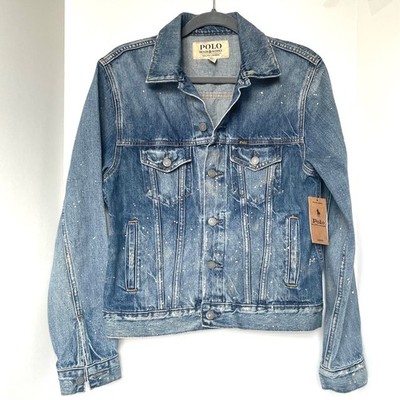 Polo Ralph Lauren Paint Splatter Trucker Jacket Mens S Denim Blue