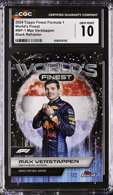 2024 Topps Finest F1 World‘s Finest Max Verstappen Black Refractor CGC 10 POP 1
