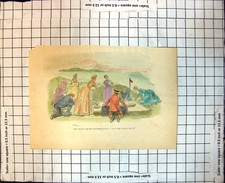 Old Print Picnic Putting Green Group People Setting Up Dresses Casual 132J