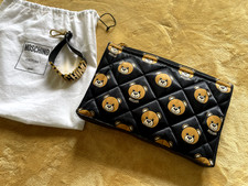 moschino clutch bear bag black with gold strap unused with dust bag