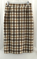 Vintage Tan Jay Size 10 Wool Blend Plaid Skirt Browns Cream Preppy Academia