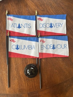 NASA Space Shuttle Flags With Display Stand 4 x6  Columbia, Atlantis, Discovery
