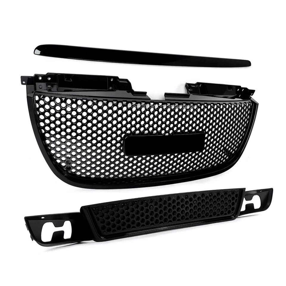 For GMC Yukon XL Denali 2007-14 Hood Molding Trim Upper Lower Grille Gloss Black Foto 4 de 4