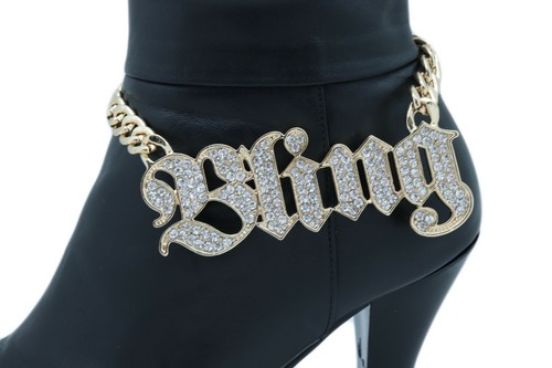 PAIRE de breloques BOTTES en métal doré pour femme CHAUDE chaîne de cheville bracelet talon chaussure BLING plaque - Photo 8/17