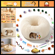 Interactive Cat Tunnel Bed with 40 Toys, Collapsible Tube for Indoor Kittens
