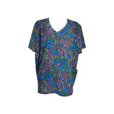 Scrubstar Scrub Top Gray Multicolor Floral Print Poly Spandex Blend WM738 Sz 3XL