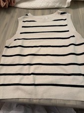 A New Day Sweater Womens Beige Black Striped V-Neck Vest Lightweight Size L