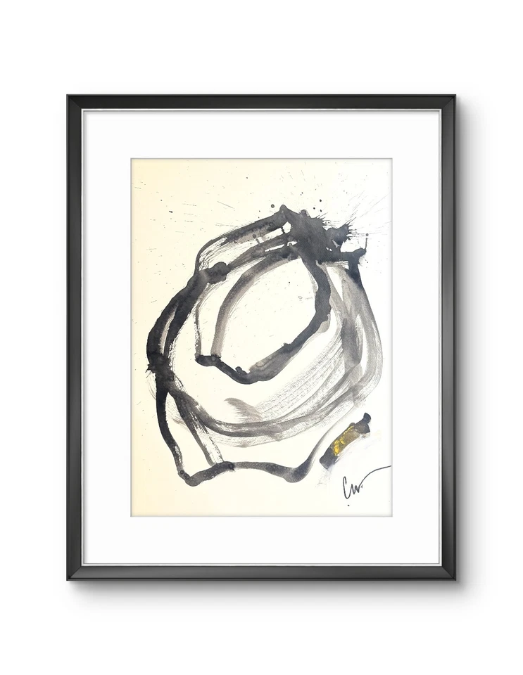 Pintura Original Wilson 18 x 24 Monocromática Abstracta 2 Sobre Papel Foto 3 de 4