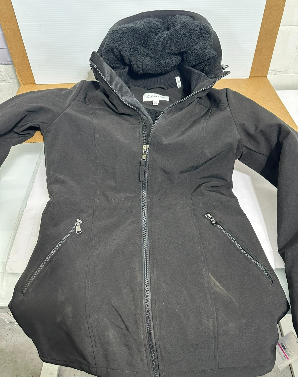 Chaqueta con Capucha Forrada Sherpa Calvin Klein Mujer Negra Softshell XXS