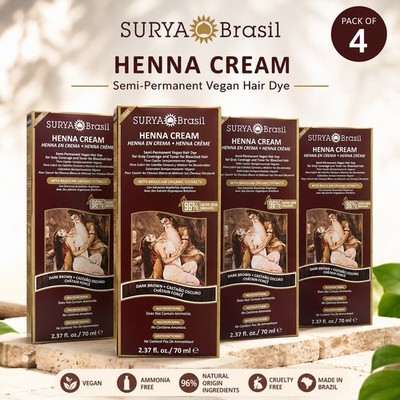 Surya Brasil Henna Cream Dark Brown- 4 Pack Vegan Hair Color Dye
