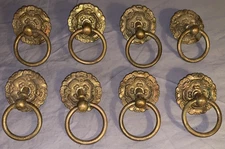 Great Set  8  Antique  Brass  Floral Design  Drop Bail  Ring  Pulls  for Drawers