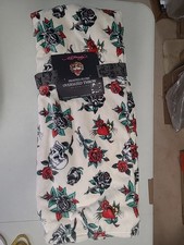 Ed Hardy White Skull And Roses Super Soft Plush Throw Blanket 60x70  NWT