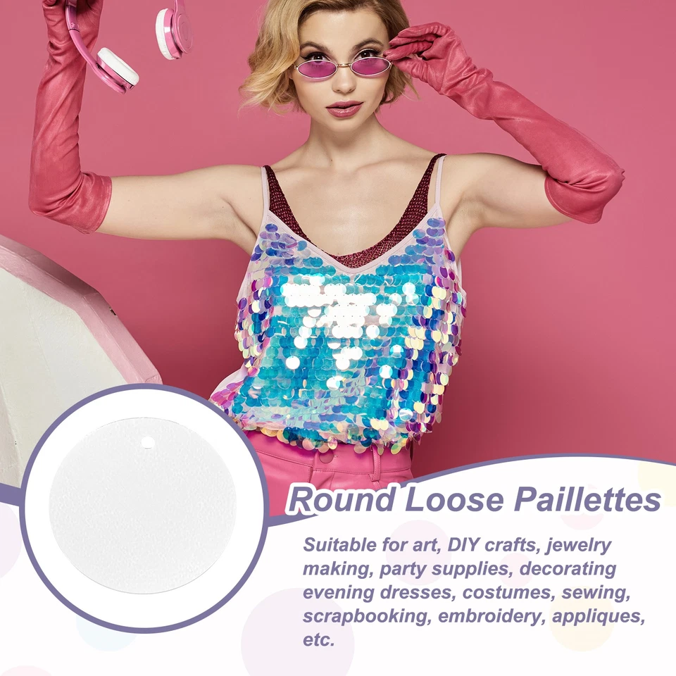 Lentejuelas redondas planas 100 piezas, lentejuelas sueltas de 30 mm/1,2 pulgadas, tono plateado Foto 4 de 4