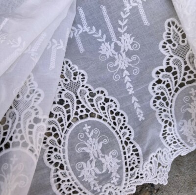 Embroidered cotton Lace trim 14 inches (35cm) wide for Bridal  Crochet Fabric